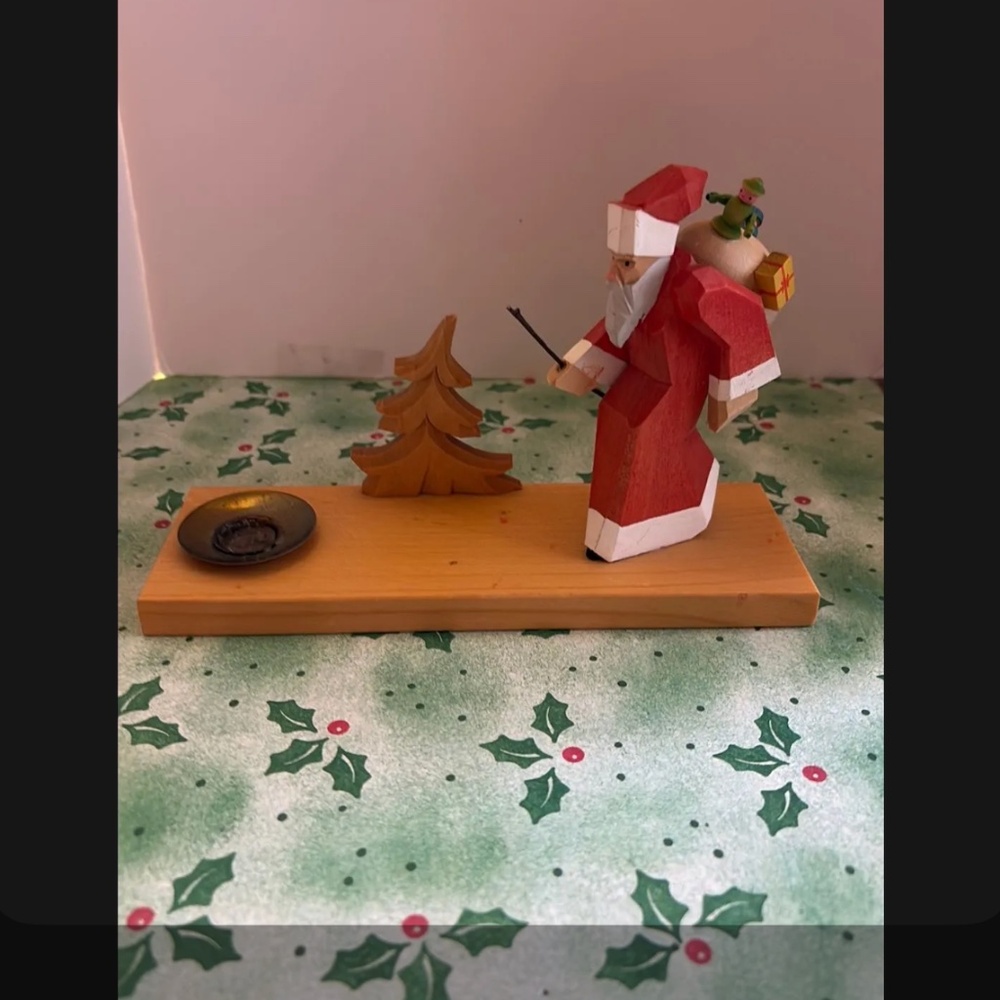 East German Handcrafted Wooden Santa Candle Holder